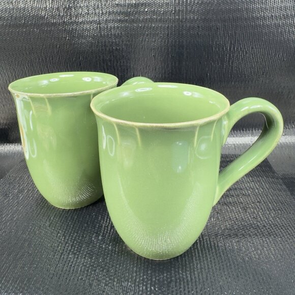 Pierre Deux Ceramic Coffee Mug Cup Set 2 Green Glaze Mugs Cups France Vintage - Picture 14 of 15